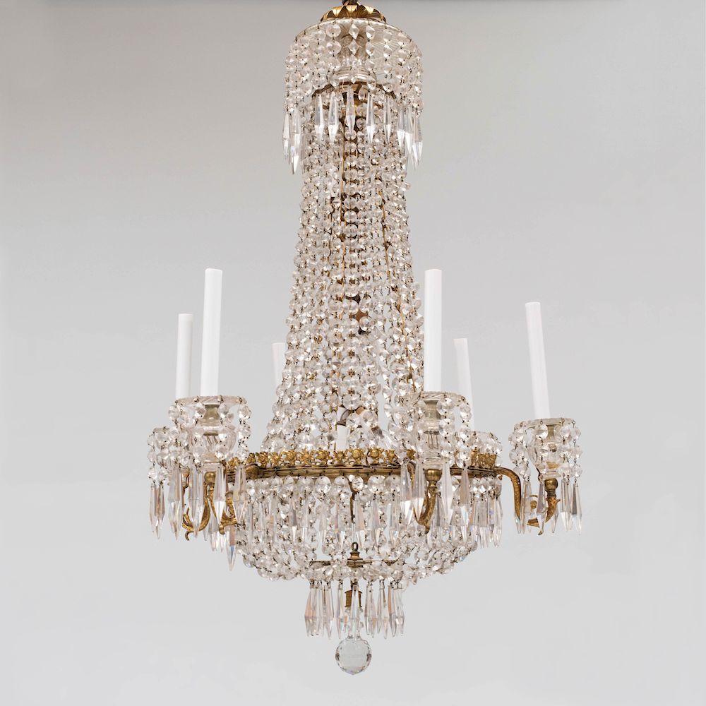 Appraisal: Victorian Gilt-Metal-Mounted Cut-Glass Six Light Chandelier Now fitted for electricity