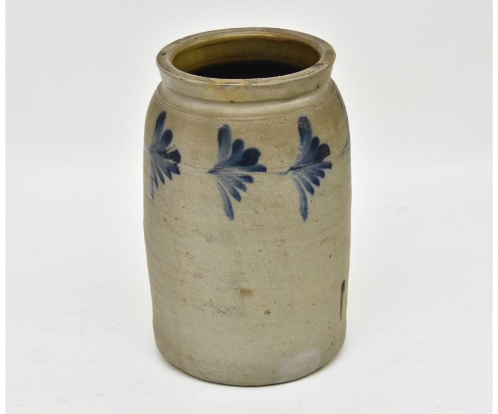 Appraisal: Three gallon blue decorated stoneware crock th c h x