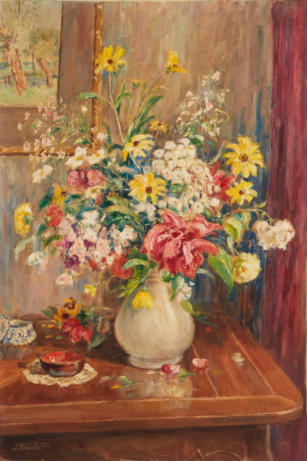 Appraisal: Lucien Dasselborne - Belgian Floral still life Oil on canvas