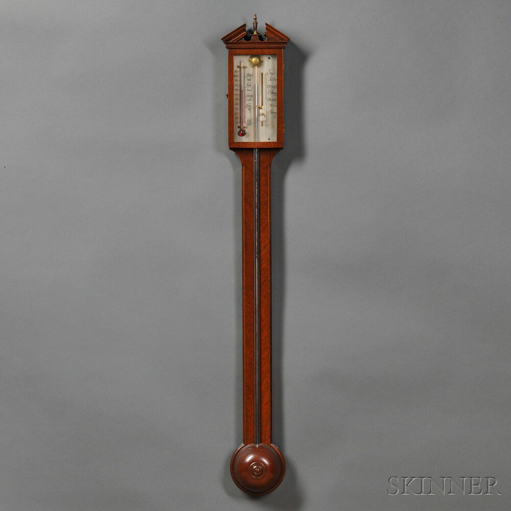 Appraisal: Mahogany Stick Barometer with a pitch pediment above the hinged