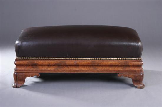 Appraisal: VICTORIAN NAILED-LEATHER MAHOGANY BENCH th century Padded rectangular seat with