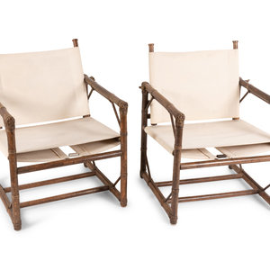 Appraisal: A Pair of Rattan and Leather Chairs height x width