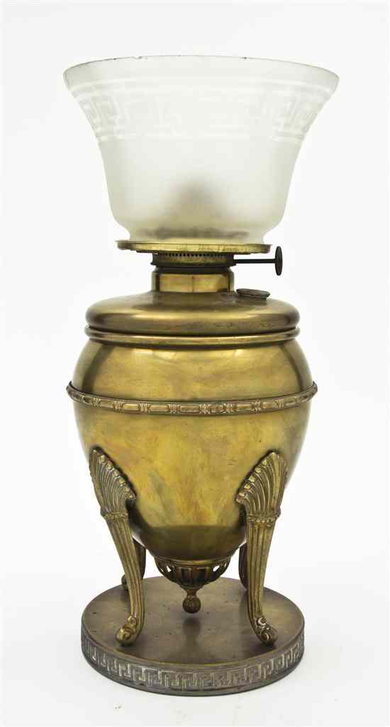 Appraisal: An American Cast Brass and Frosted Glass Oil Lamp Bradley