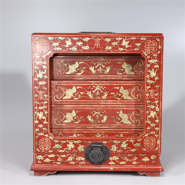 Appraisal: Chinese gilt lacquer stacking boxes with four tiers and metal