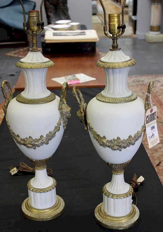 Appraisal: Pr Of Antique Parian Porcelain Gilt Metal Mounted Urns As