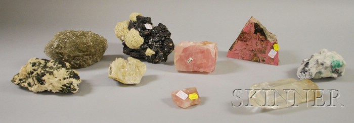 Appraisal: Nine Assorted Geodes including possibly tourmaline barite sphalerite rhodonite quartz