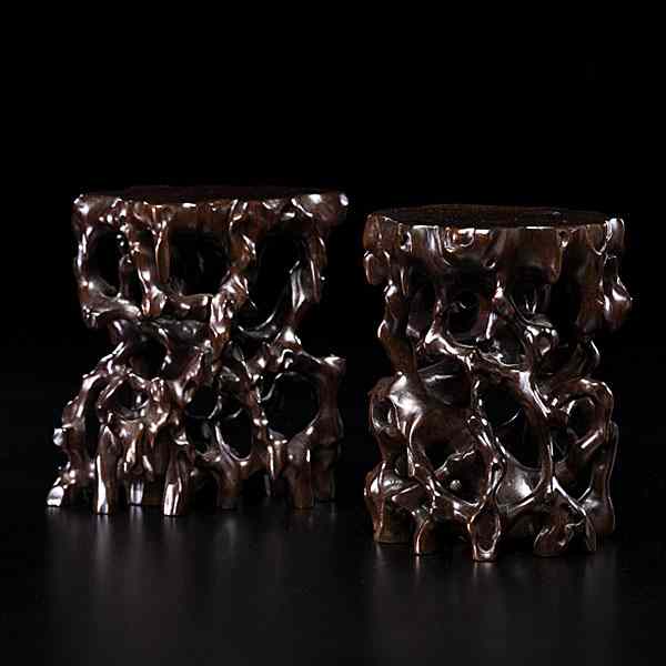 Appraisal: Chinese Rosewood Knotted Stands Chinese early th century A pair