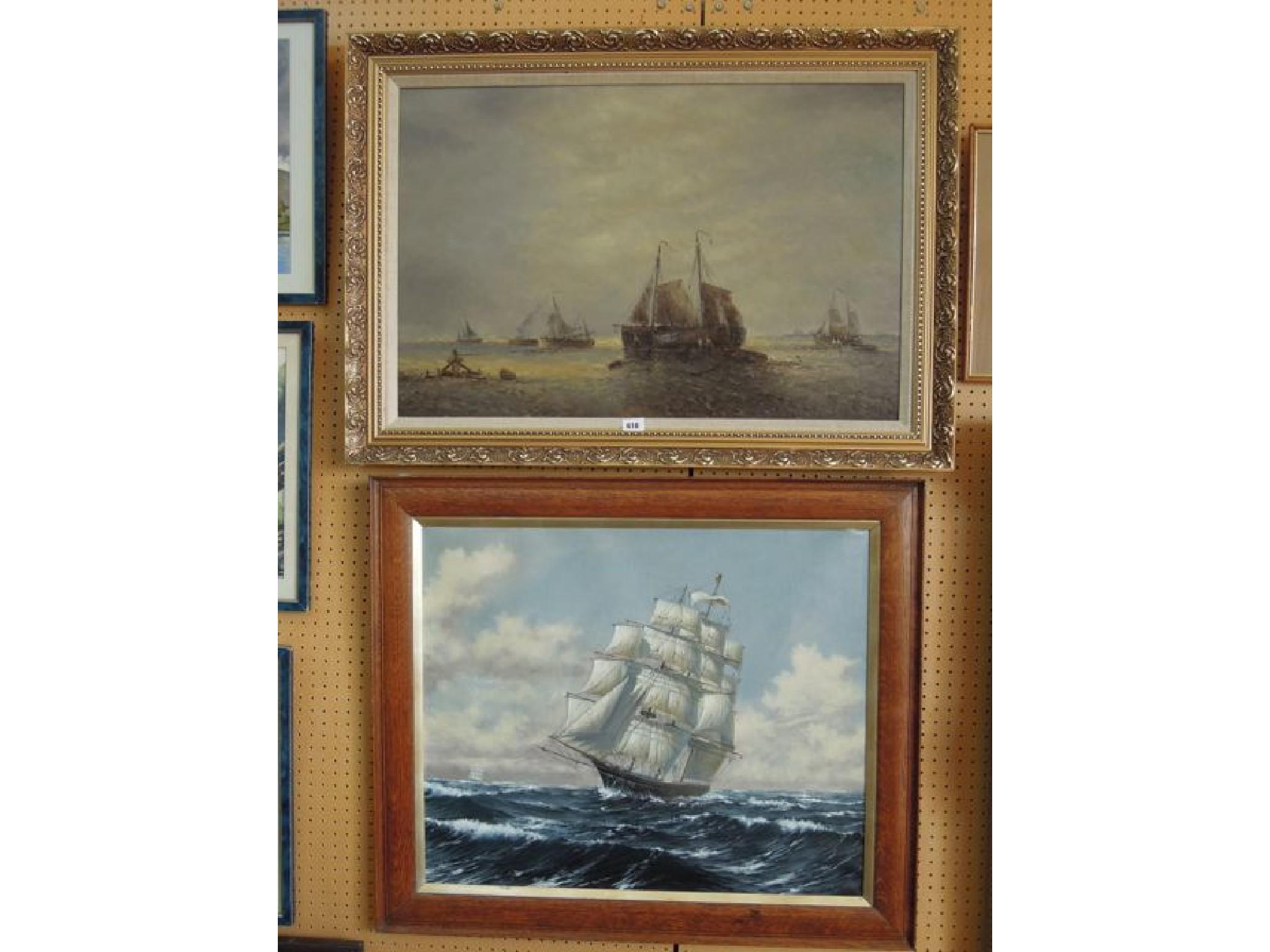 Appraisal: An oil painting on canvas of a marine scene with