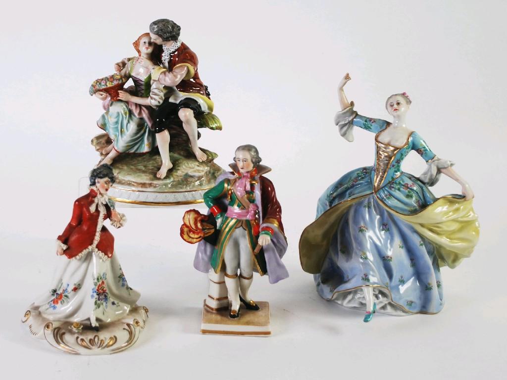 Appraisal: FOUR TH CENTURY CAPO DI MONTE PORCELAIN FIGURES comprising a