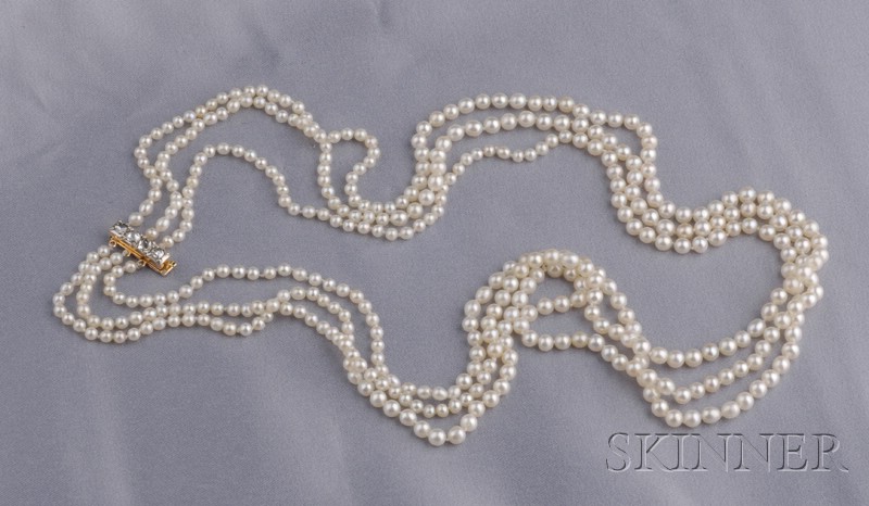 Appraisal: Natural Pearl Necklace the triple strand composed of white pearls