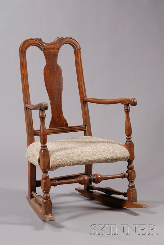 Appraisal: Queen Anne Carved Armchair New England th century with block