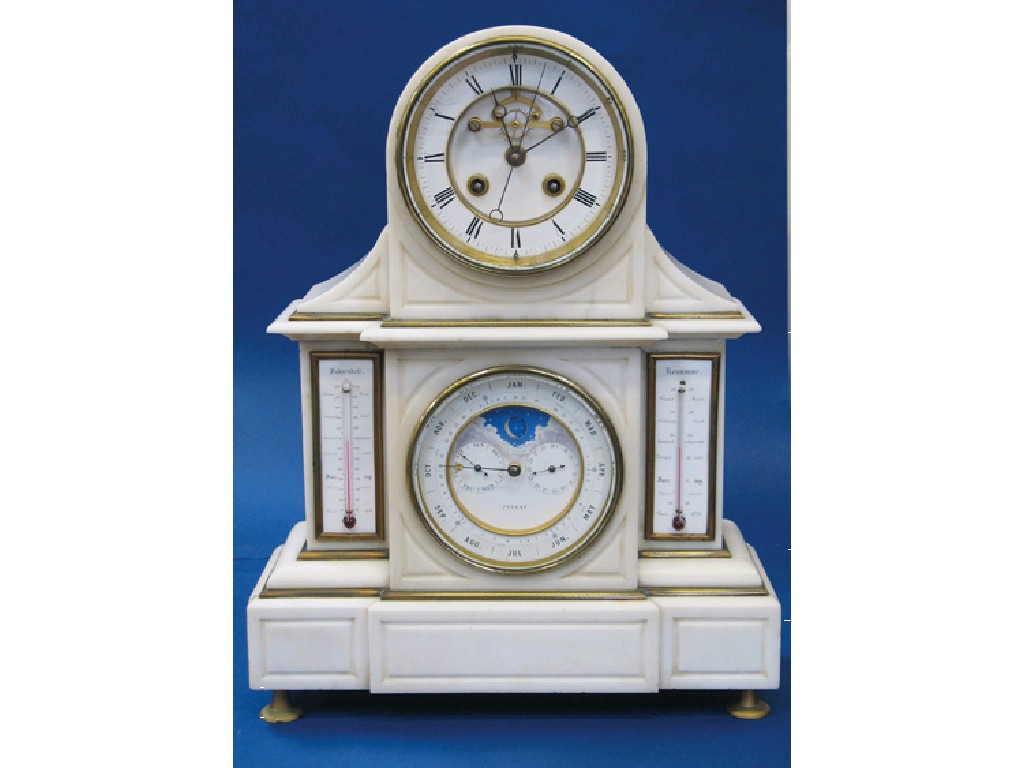 Appraisal: A WHITE MARBLE PERPETUAL CALENDAR MANTEL CLOCK with a white