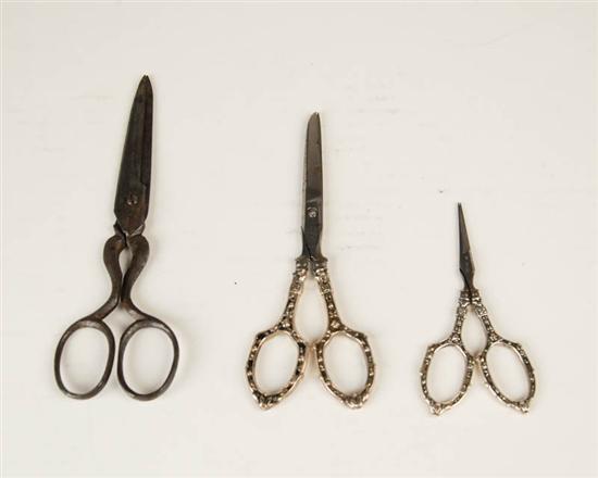 Appraisal: Three Pairs of Early Scissors two pairs of French sewing