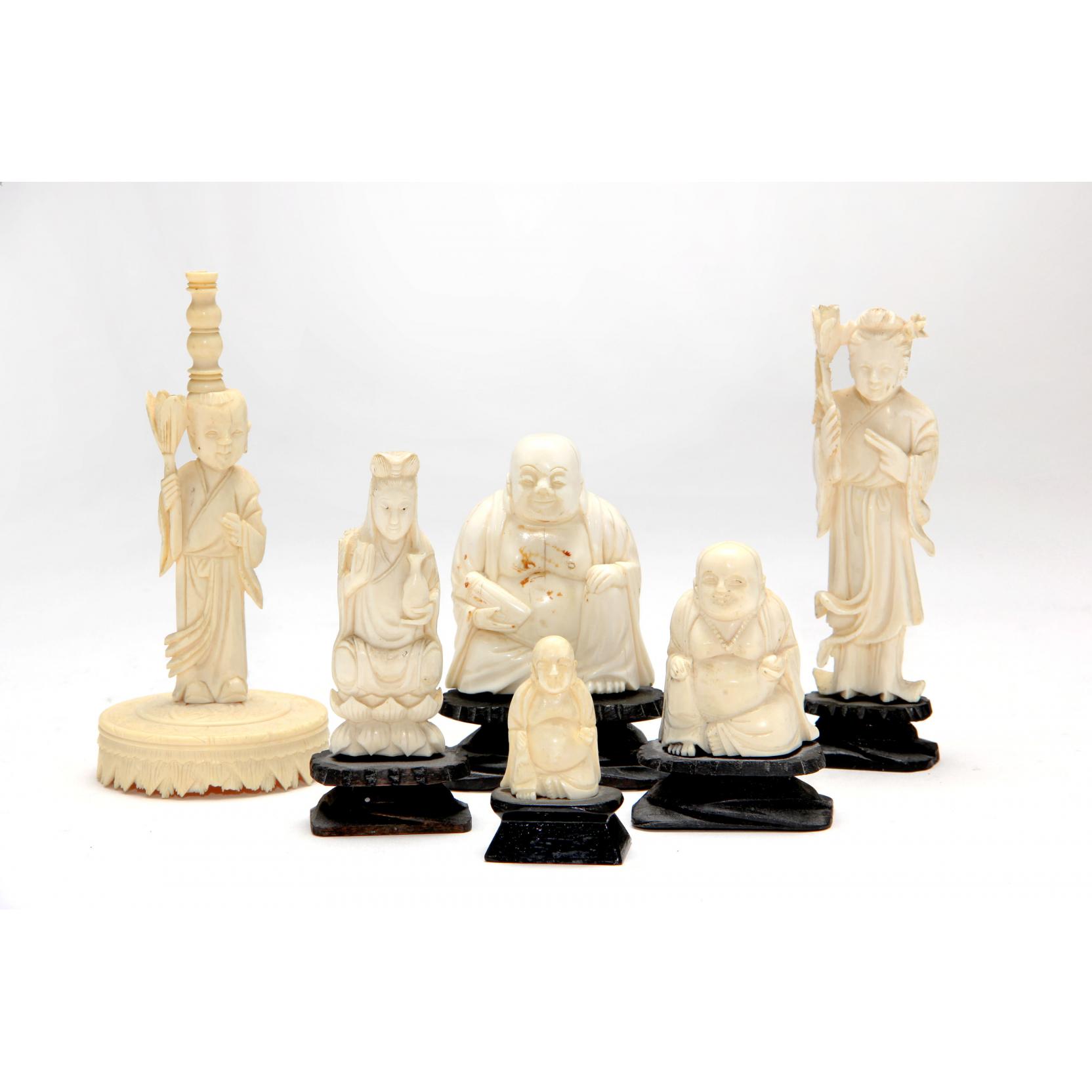 Appraisal: Group of Six Small Chinese Ivory Figurals to include seated