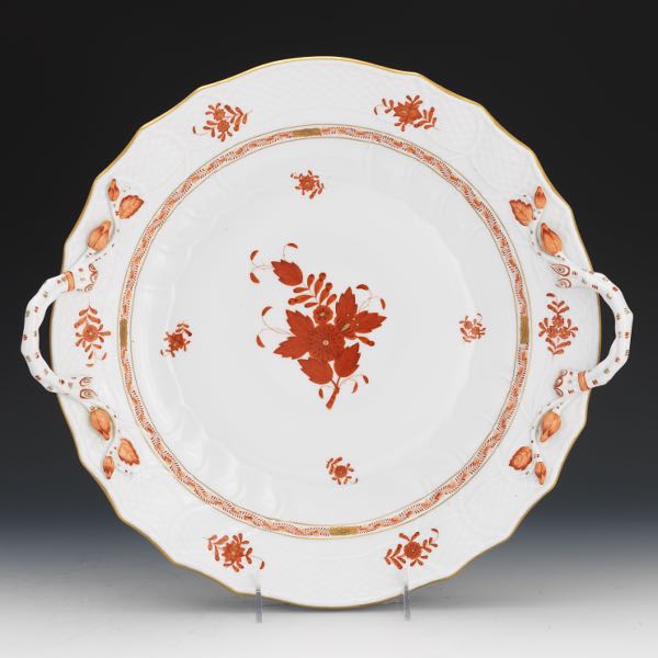 Appraisal: HEREND APPONYI RED x Doubled handled porcelain tray marked underneath