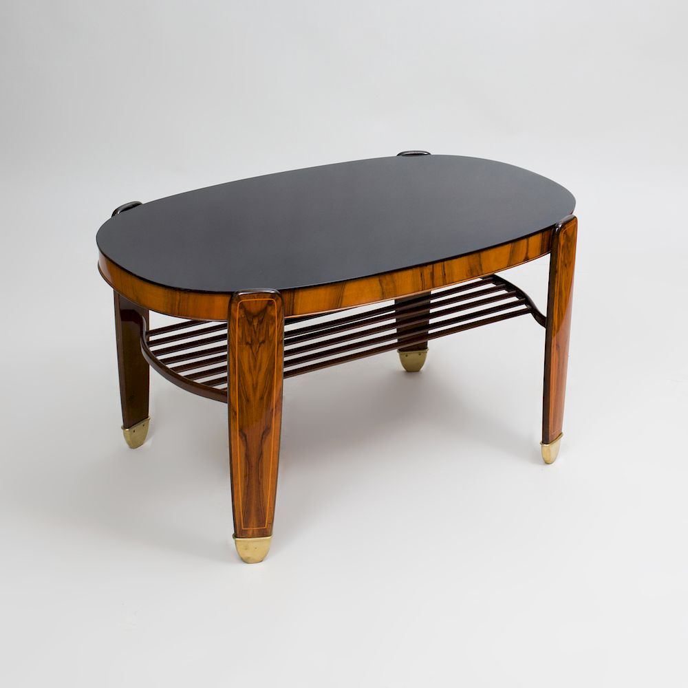 Appraisal: Danish Art Deco Brass-Mounted Rosewood and Glass Low Table x