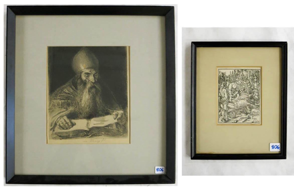 Appraisal: ETCHING AND WOODCUT Leopold Flameng etching France - religious figure