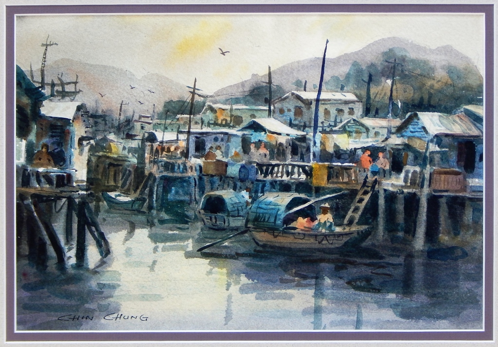 Appraisal: CHIN CHUNG CHINESE IMPRESSIONIST HARBOR PAINTING China b Impressionist seascape