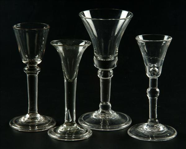 Appraisal: Four various plain stemmed and balustroid drinking glasses comprising two