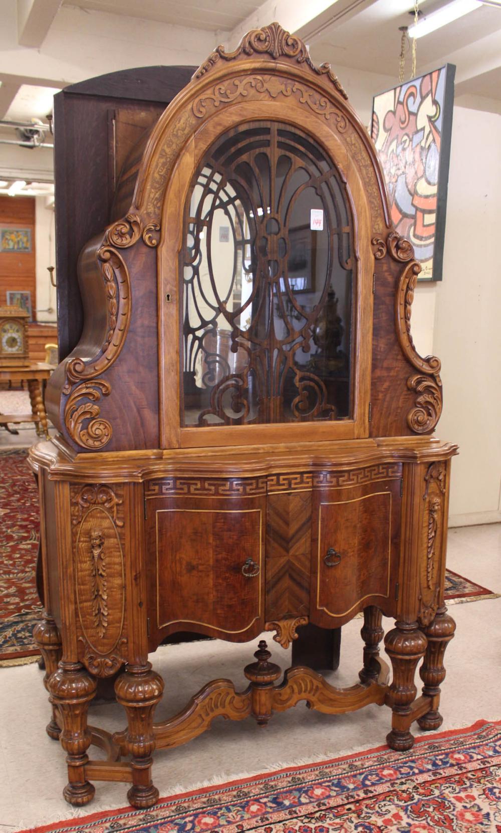 Appraisal: WALNUT AND BURL WALNUT CHINA CABINET American c 's H