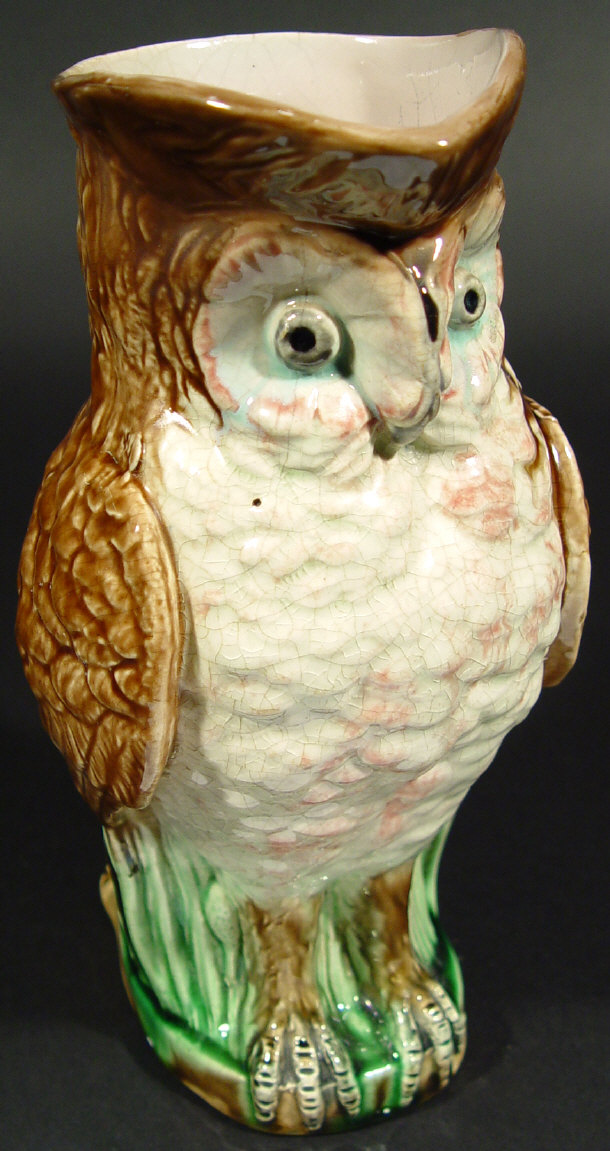 Appraisal: Victorian Majolica owl jug decorated in a brown green and