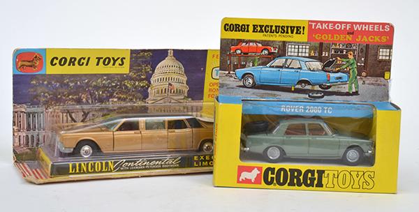 Appraisal: TWO CORGI MODELS INCLUDING LINCOLN CONTINENTAL WITH LEAFLET GOLD WITH