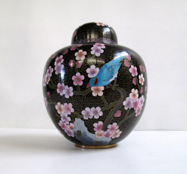 Appraisal: CHINESE CLOISONNE GINGER JAR AND PLATE two pieces each having