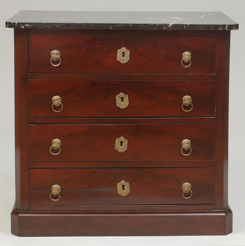 Appraisal: Charles X Small Mahogany Chest of Drawers With a marble