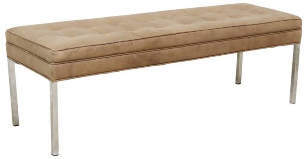 Appraisal: Contemporary leather bench st c having padded seat in tan