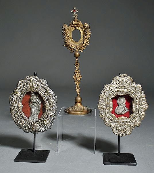 Appraisal: Pair of Spanish SP Devotionals Jeweled Reliquary Pair of Spanish