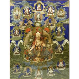 Appraisal: th Century Tibetan Thangka Gouache Painting on Silk Depicts an