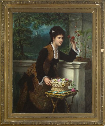 Appraisal: Bernardo Amiconi Italian d An Elegant Lady Arranging Flowers on