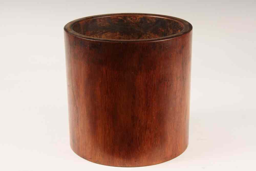 Appraisal: CHINESE WOODEN BRUSH POT - th c Cylindrical Huanghuali Wood