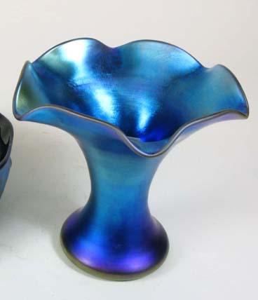 Appraisal: STEUBEN BLUE AURENE ART GLASS VASE The in diameter wide