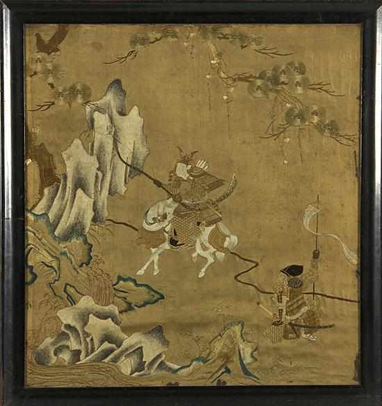 Appraisal: Chinese silk on silk embroidered pictorial panel th century intricately