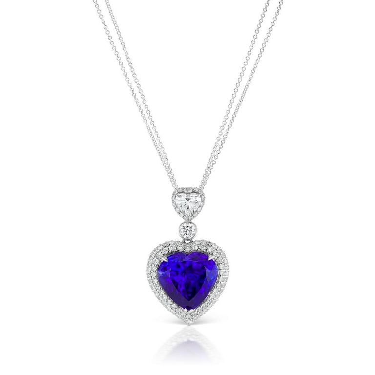 Appraisal: K Gold ct Tanzanite and Diamond Heart Pendant TANZANITE AND