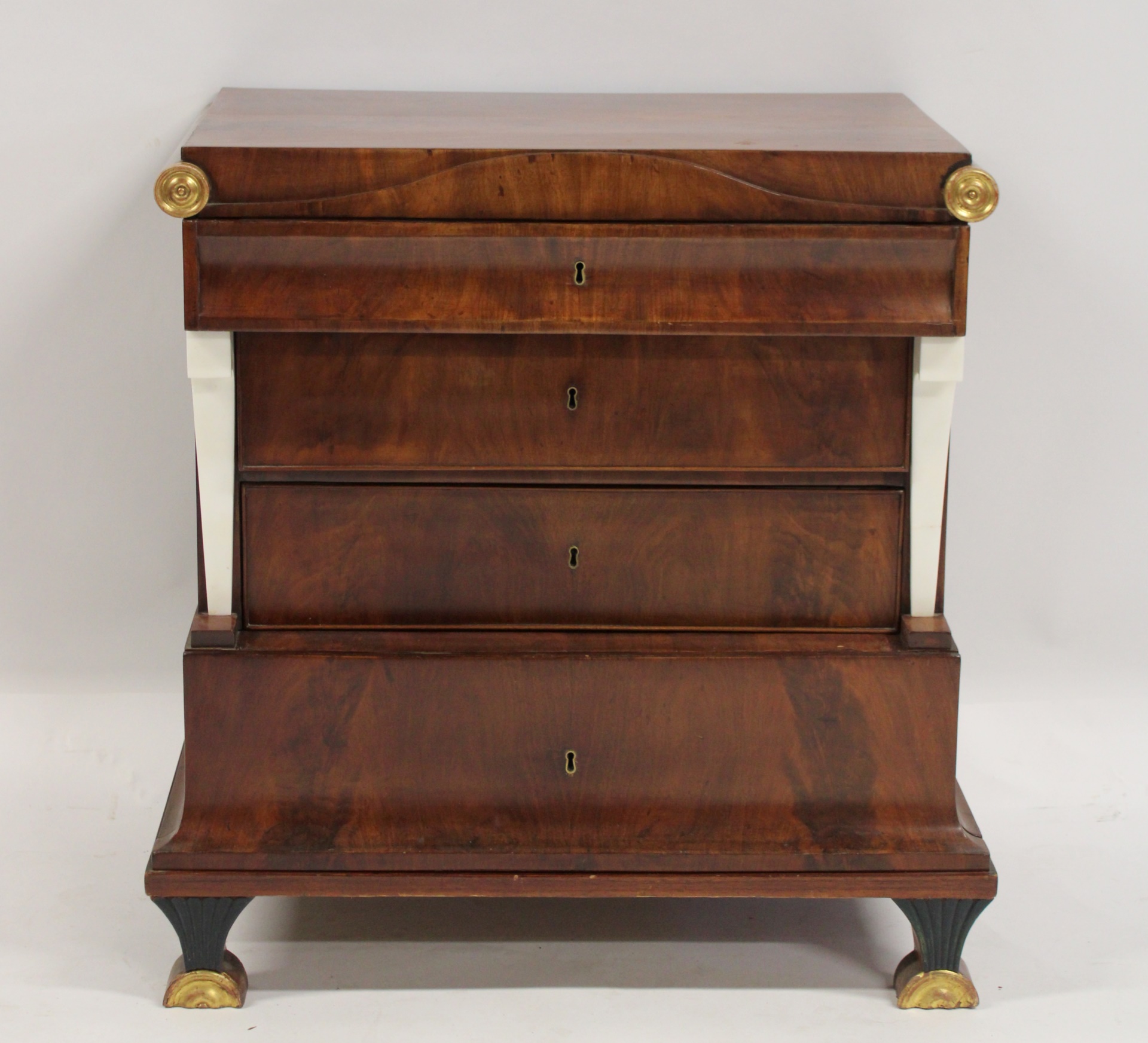 Appraisal: Empire Mahogany Chest with Marble Columns A great chest with