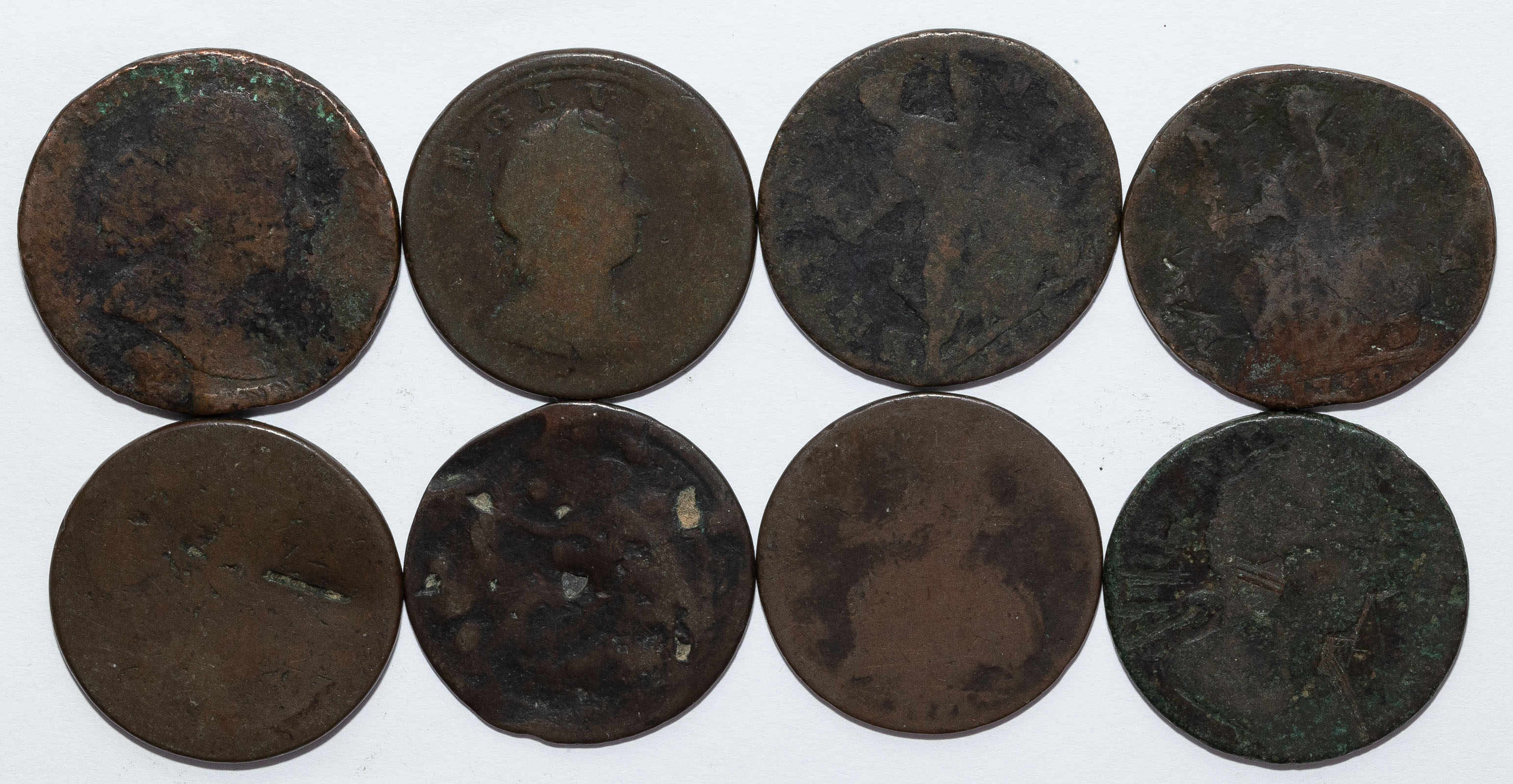 Appraisal: SMALL COLLECTION OF MOSTLY TH CENTURY COPPER Eight coins mostly