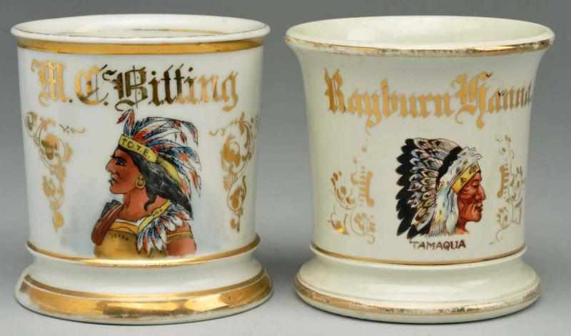 Appraisal: Lot of Indian Head Shaving Mugs Includes one gilded M