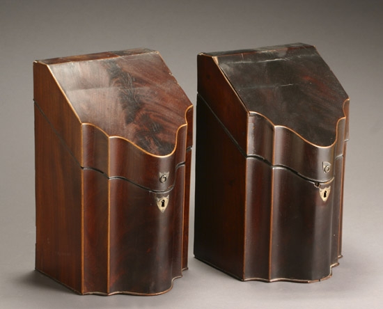 Appraisal: Pair of George III Style Satinwood Inlaid Mahogany Knife Boxes