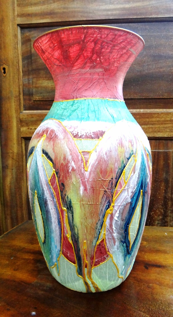 Appraisal: A contemporary painted coloured glass vase by 'A G' cm