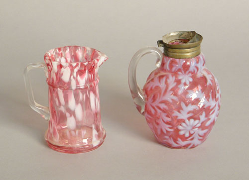 Appraisal: Cranberry and opalescent glass syrup and pitcher h and h