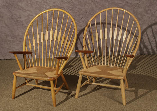 Appraisal: Pair of Hans Wegner Ash and Teakwood Rope Seat 'Peacock'