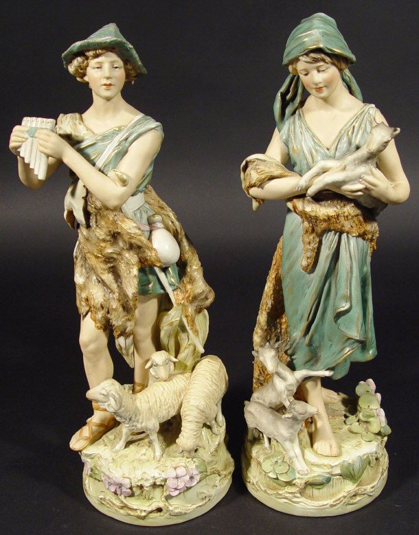 Appraisal: Large pair of Royal Dux porcelain figures modelled as a