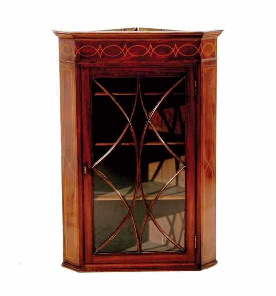 Appraisal: George III inlaid mahogany hanging corner cupboard early th century