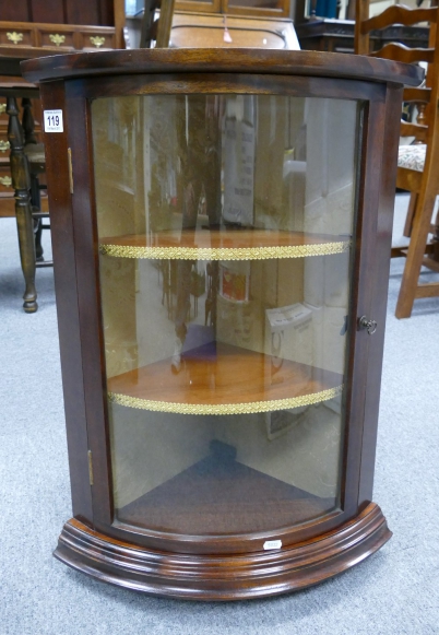 Appraisal: th Century Bow fronted glazed corner wall unit