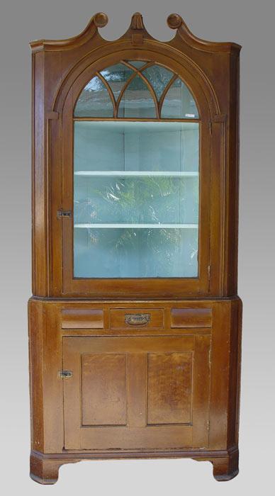 Appraisal: EARLY TH C CORNER CUPBOARD Architectural part cupboard with upper