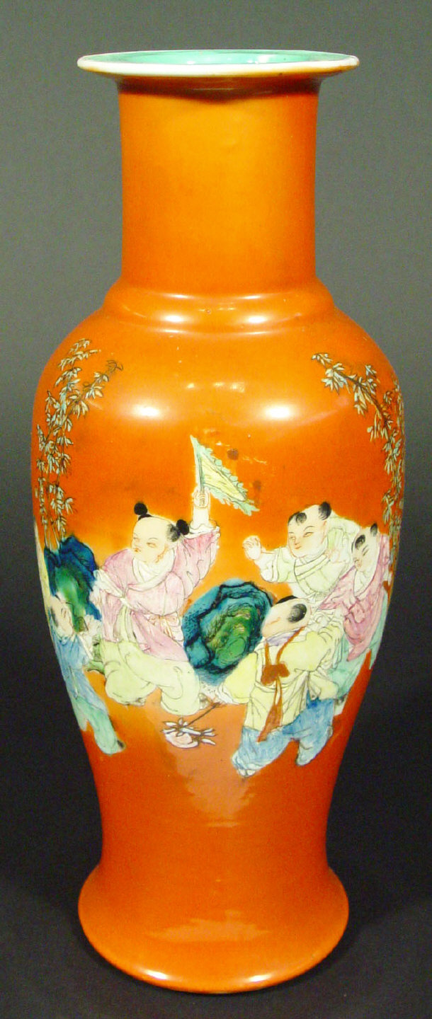 Appraisal: Oriental porcelain baluster vase enamelled with a panel of figures