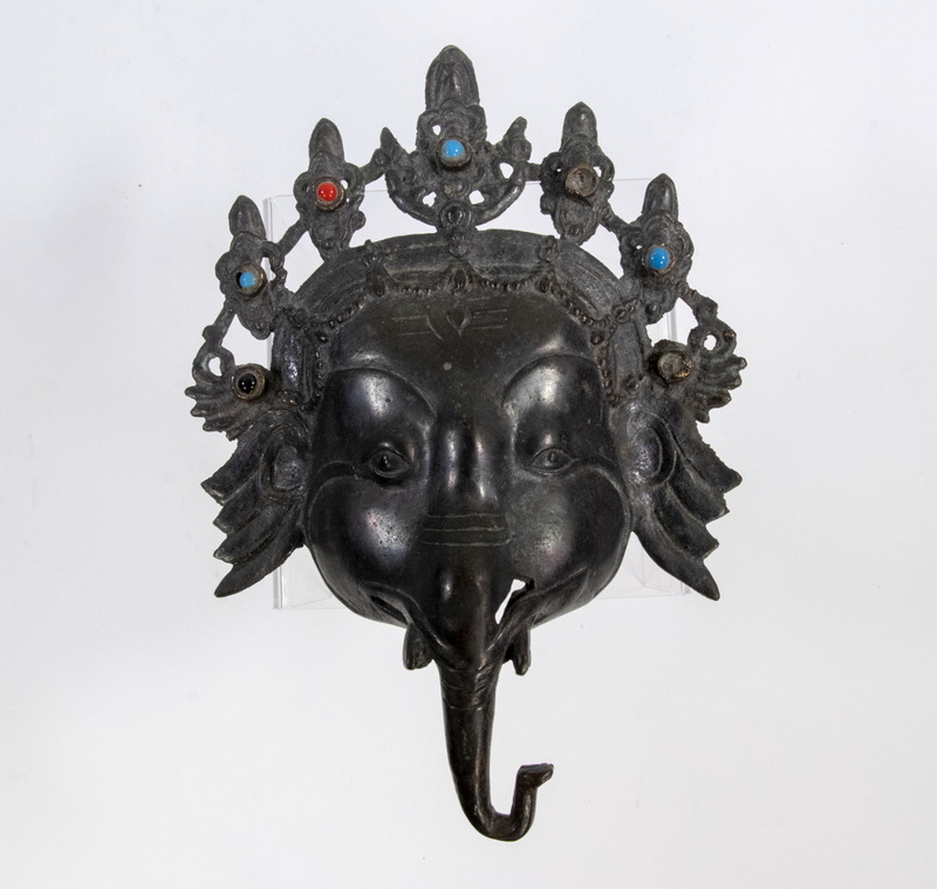 Appraisal: NEPALESE BRONZE GANESH MASK Vintage Bronze Ganesh Head Form Wall