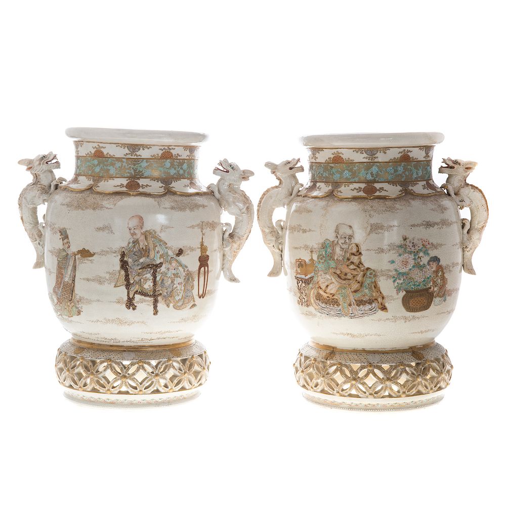 Appraisal: Pair Japanese Satsuma Vases second half- th century magnificent pair